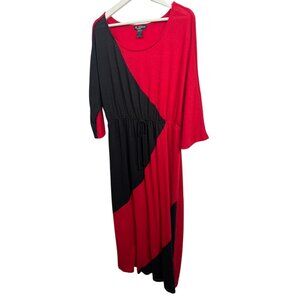 Delirious Colorblock Maxi Dress 3X Red Black 3/4 Sleeve Boho Lounge